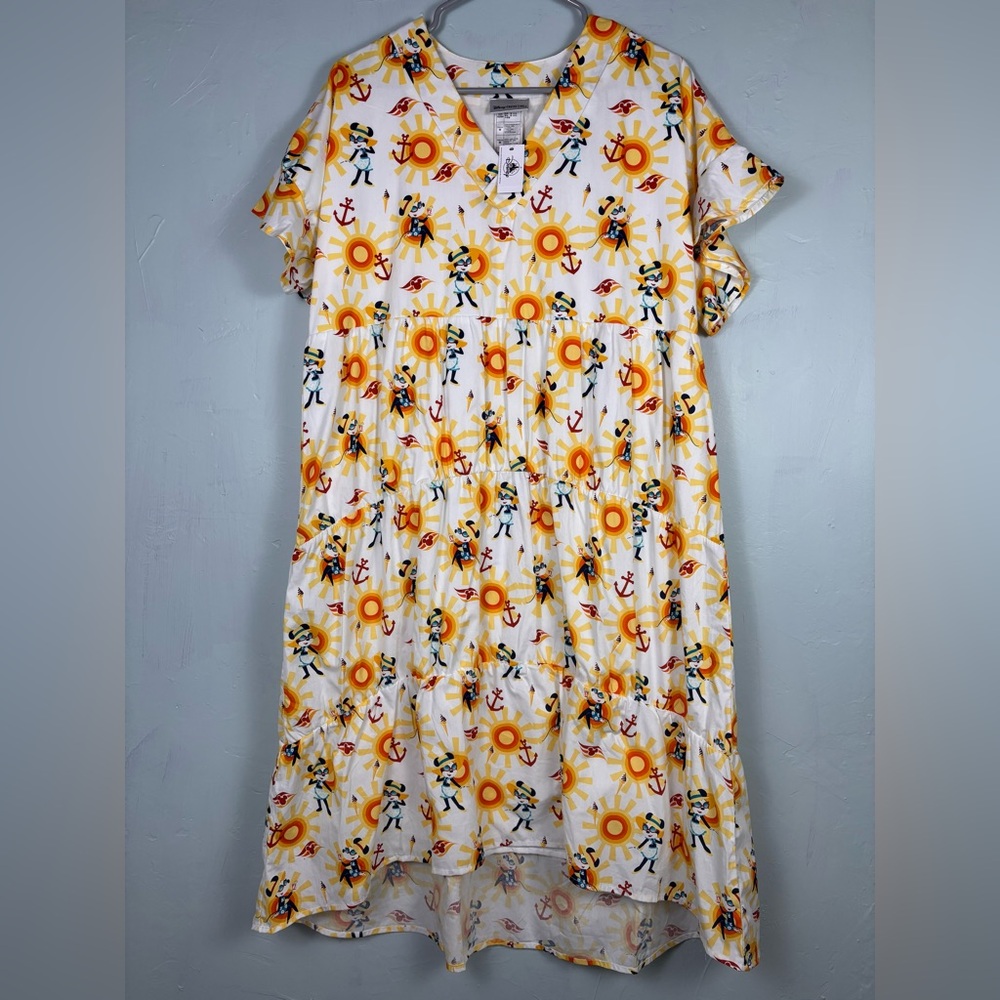 Disney Cruise Line Women's Dress - Yellow and White with Minnie Mouse Pattern